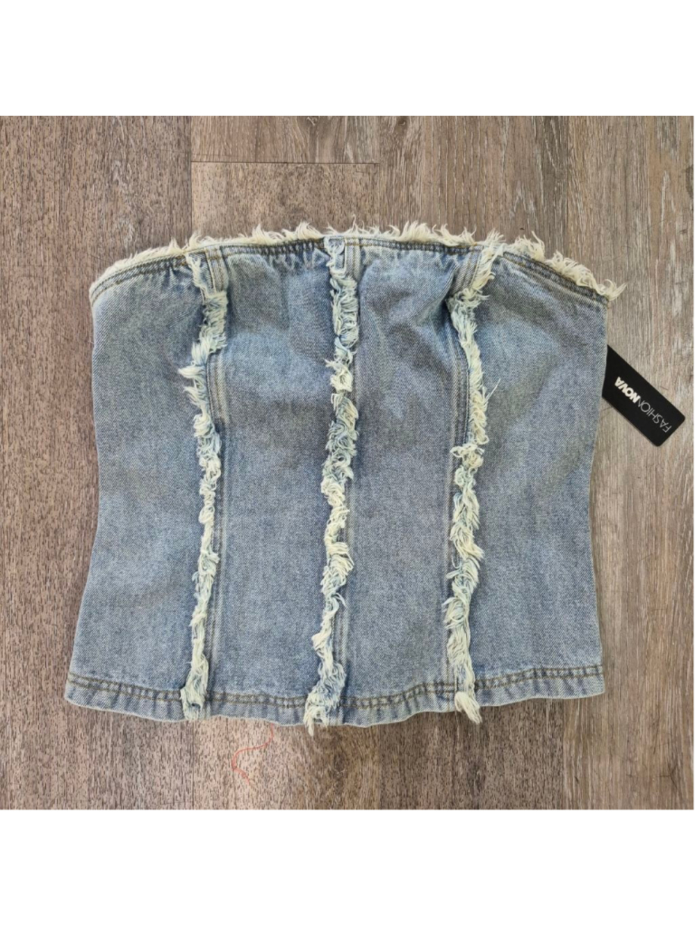 Women's Fashion Nova Light Wash Blue Denim Tube Crop Top S - Picture 2 of 10